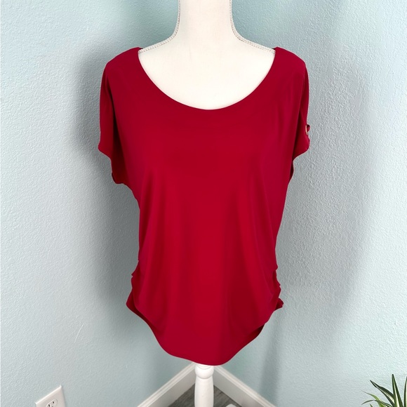 Luxology, Cold Shoulder Lace Up Detail Ruch Side Red Size Lg - Picture 2 of 9